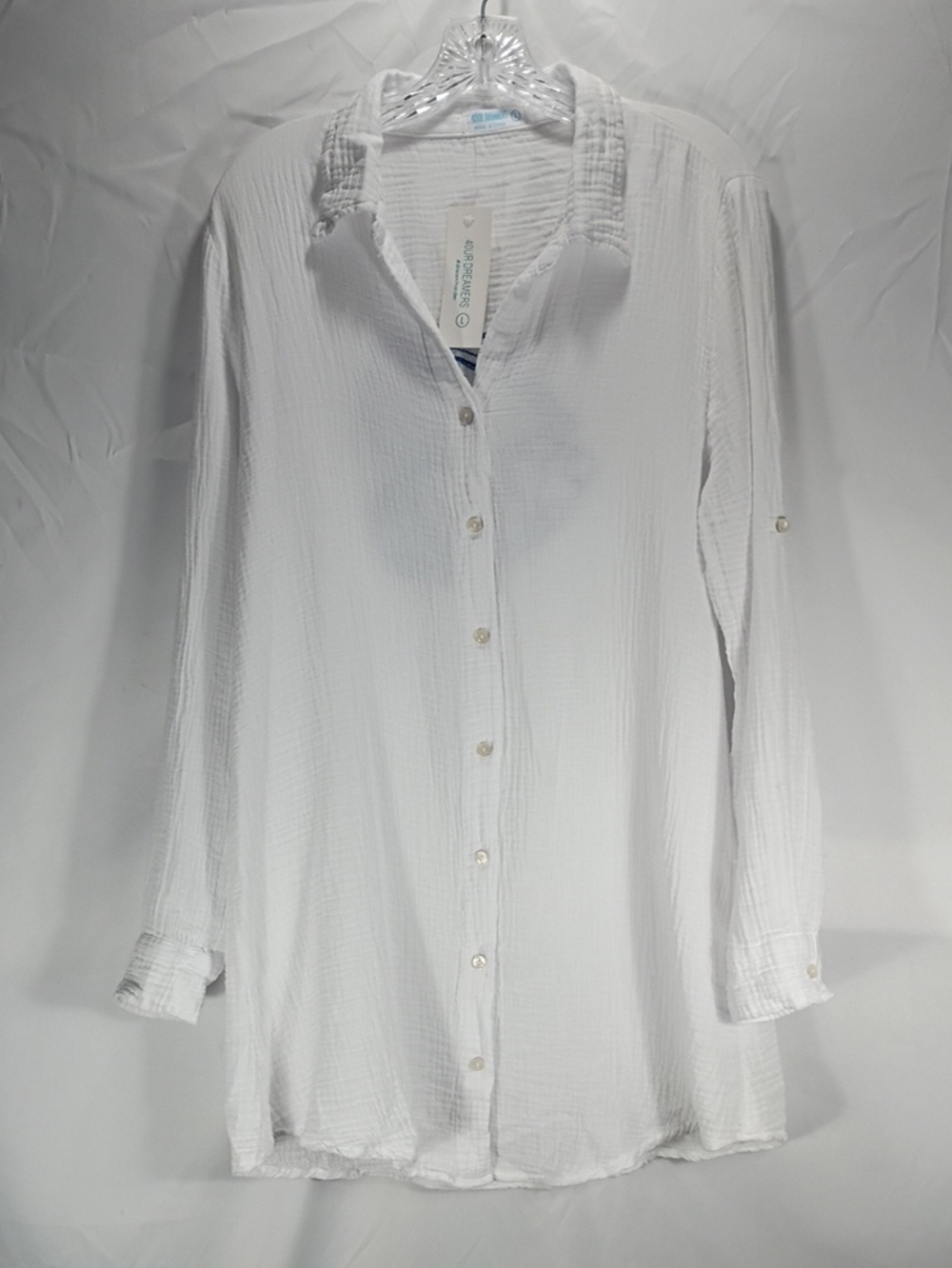 NWT 4OUR Dreamers White Cotton Button-Front Gauze Shirt Size Large